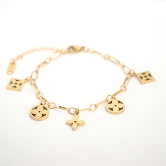 Four Leaf Clover Gold Plated Chain Charms Bracelet - Picture 3 of 7